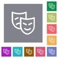Theatrical masks outline square flat icons