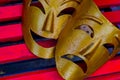 Theatrical masks of tragedy and Comedy made of metal Royalty Free Stock Photo