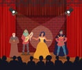 Theatrical performance. Actors performing on stage, vector illustration. Comedy, drama. Entertainment. Theatre arts. Royalty Free Stock Photo