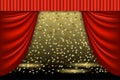 Theatrical scene. Theater curtain and searchlight beam. Scene background