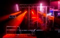 Theatrical stage rock concert. Beams of searchlights, light, abstract background of concert. Stage lights during light and music Royalty Free Stock Photo