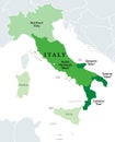 Italian Boot, the Italian Peninsula, political map of Mainland Italy Royalty Free Stock Photo