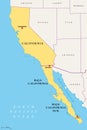 The Californias, a region of North America, political map Royalty Free Stock Photo