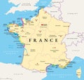 The coasts of France, most important coasts and beaches, political map