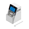 Theft concept - thief stealing money from ATM crime scene. Vector Royalty Free Stock Photo