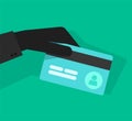 Theft of identity id card vector with thief hacker hand in black gloves flat cartoon illustration, concept of credit card steal