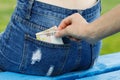 Theft of money from the back pocket Royalty Free Stock Photo