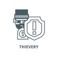 Theft,thievery, steal insurance  vector line icon, linear concept, outline sign, symbol Royalty Free Stock Photo