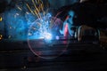 Semi-automatic argon arc welding, professional welder completes welding tasks effectively.