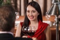 Their special date. Beautiful mature couple drinking wine at res Royalty Free Stock Photo
