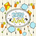 Thematic template for a calendar for 2022. The month of June