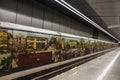 Thematic train dedicated to the great Patriotic war of the Soviet Union, at the Moscow metro station `Ramenki`. Moscow,