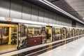 Thematic train dedicated to the great Patriotic war of the Soviet Union, at the Moscow metro station `Ramenki`. Moscow