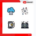4 Thematic Vector Filledline Flat Colors and Editable Symbols of cloud, smartphone, firework, usa, battery
