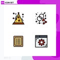 4 Thematic Vector Filledline Flat Colors and Editable Symbols of cone, baking, party, love, food