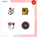 4 Thematic Vector Filledline Flat Colors and Editable Symbols of day, report, valentines, paper, energy