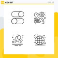 4 Thematic Vector Filledline Flat Colors and Editable Symbols of ellipsis, message, radio, gear, water