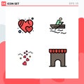 4 Thematic Vector Filledline Flat Colors and Editable Symbols of favorite, loving, boat, water, building