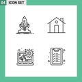 Modern Set of 4 Filledline Flat Colors and symbols such as launch, house, startup, chimney, digital advertising