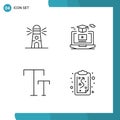 4 Thematic Vector Filledline Flat Colors and Editable Symbols of lighthouse, big, house, video, text