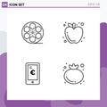 4 Thematic Vector Filledline Flat Colors and Editable Symbols of movis, payment, american, fruit, shopping