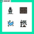 4 Thematic Vector Filledline Flat Colors and Editable Symbols of plug, chemistry, lock pad, arrow, space