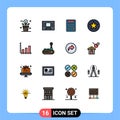 Universal Icon Symbols Group of 16 Modern Flat Color Filled Lines of controller, chart, calculate, business, star