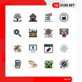 16 Thematic Vector Flat Color Filled Lines and Editable Symbols of search, media player, ballot, media, junk