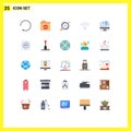 25 Thematic Vector Flat Colors and Editable Symbols of home, education, timer, online, signal