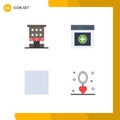 4 Thematic Vector Flat Icons and Editable Symbols of buildings, stop, shop front, interface, event