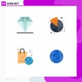 4 Thematic Vector Flat Icons and Editable Symbols of care, internet of things, chart, share, wifi