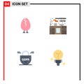 4 Thematic Vector Flat Icons and Editable Symbols of chicken, protection, happy, kitchen set, bulb