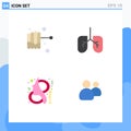 4 User Interface Flat Icon Pack of modern Signs and Symbols of food, friends, lungs, female, users