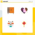4 Thematic Vector Flat Icons and Editable Symbols of furniture, team, wardrobe, girl, communication