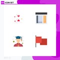 4 Thematic Vector Flat Icons and Editable Symbols of heart, page, hour, coding, graduate