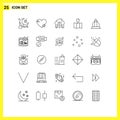 25 Thematic Vector Lines and Editable Symbols of architecture, pointer, cloud, map, online