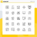 25 Thematic Vector Lines and Editable Symbols of computer, navigation, security, location, arrow Royalty Free Stock Photo