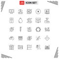 25 Thematic Vector Lines and Editable Symbols of design, marketing, arrow, finance, shuffle Royalty Free Stock Photo