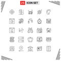 25 Thematic Vector Lines and Editable Symbols of drawing, shield, increase, secure, protect