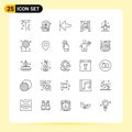 25 Thematic Vector Lines and Editable Symbols of energy, metal, arrow, gong, bell