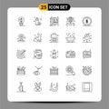 25 Thematic Vector Lines and Editable Symbols of finance, network, hording, link, globe Royalty Free Stock Photo
