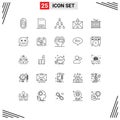 25 Thematic Vector Lines and Editable Symbols of instrument, sent, link, outline, commerce