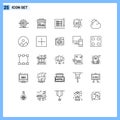 25 Thematic Vector Lines and Editable Symbols of shinning, cloud, construction, search, web