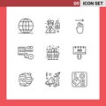 9 Thematic Vector Outlines and Editable Symbols of bathhouse, movie reel, service, film stip, right