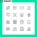 16 Thematic Vector Outlines and Editable Symbols of cloths, beach, twitter, pencile, education