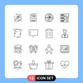 Stock Vector Icon Pack of 16 Line Signs and Symbols for communication, secure, setting, network, technology