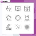 9 Thematic Vector Outlines and Editable Symbols of design, measure, mac, degree, tools