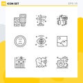 9 Thematic Vector Outlines and Editable Symbols of eye, interface, help, delete, cancel