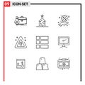 9 Thematic Vector Outlines and Editable Symbols of frame, accidents, basketball spinning, road, sport