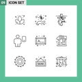 9 Thematic Vector Outlines and Editable Symbols of frame, human, leak, device, avatar